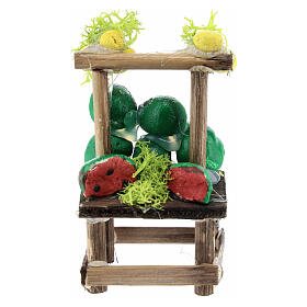 Verkaufstheke mit Wassermelonen, Krippenzubehör, neapolitanischer Stil, für 8-10 cm Krippe, 5x5x2 cm