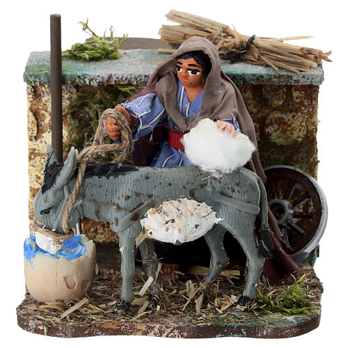 Farmer grooming a donkey, animated scene for 8 cm Neapolitan Nativity Scene 1