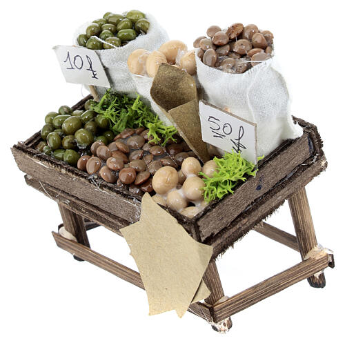 Verkaufsstand mit verschiedenen Hülsenfrüchten, Krippenzubehör, neapolitanischer Stil, für 12 cm Krippe, 5x10x5 cm 2