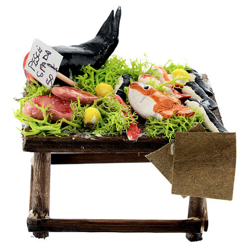 Verkaufsstand mit verschiedenen Fischarten, Krippenzubehör, neapolitanischer Stil, für 10 cm Krippe, 5x10x5 cm 1