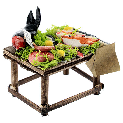 Fishmonger's stall for 10 cm Neapolitan Nativity Scene, 5x10x5 cm, terracotta 3