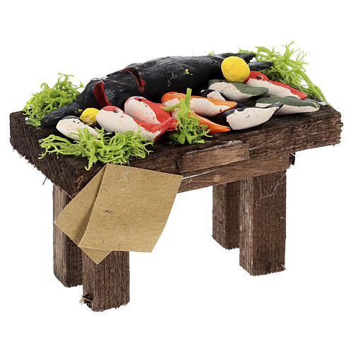 Fishmonger's stall for 10 cm Neapolitan Nativity Scene, 5x10x5 cm, terracotta 4