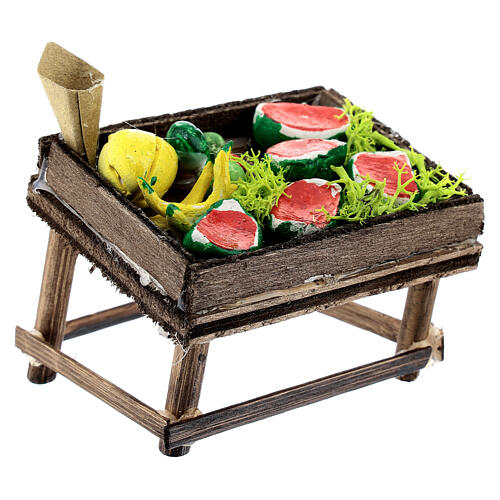 Verkaufstheke mit Früchten, Krippenzubehör, neapolitanischer Stil, für 8 cm Krippe, 5x10x5 cm 3