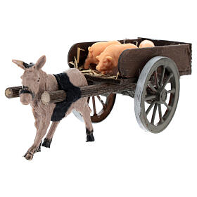 Esel-Karren mit Schweinen als Last, Krippenzubehör, neapolitanischer Stil, für 8 cm Krippe, 5x15x5 cm