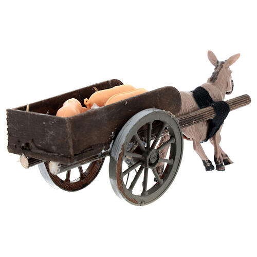 Wooden cart with pigs for 8 cm Neapolitan Nativity Scene 5x15x5 cm 4