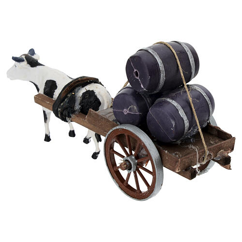 Carretto botti presepe 8 cm Napoli 5x15x5 cm 5