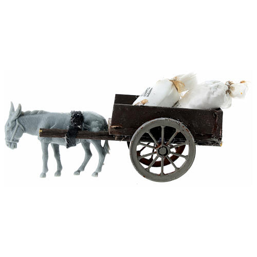 Wooden cart with flour sacks for 8 cm Neapolitan Nativity Scene 5x15x5 cm 1