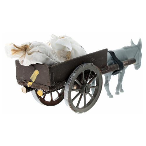 Wooden cart with flour sacks for 8 cm Neapolitan Nativity Scene 5x15x5 cm 4