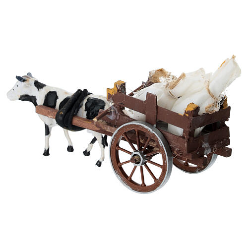 Wooden cart with flour sacks for 8 cm Neapolitan Nativity Scene 5x15x5 cm 4