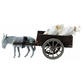 Wóz z workami mąki, szopka z Neapolu 8 cm, 5x15x5 cm