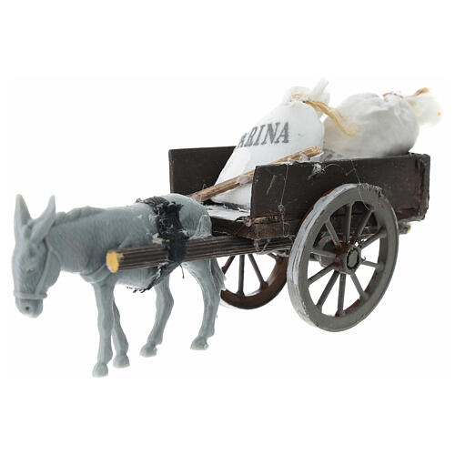 Wóz z workami mąki, szopka z Neapolu 8 cm, 5x15x5 cm 2