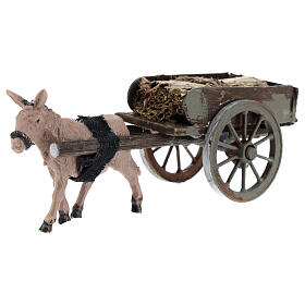 Esel-Karren mit Heu als Last, Krippenzubehör, neapolitanischer Stil, für 8 cm Krippe, 5x15x5 cm