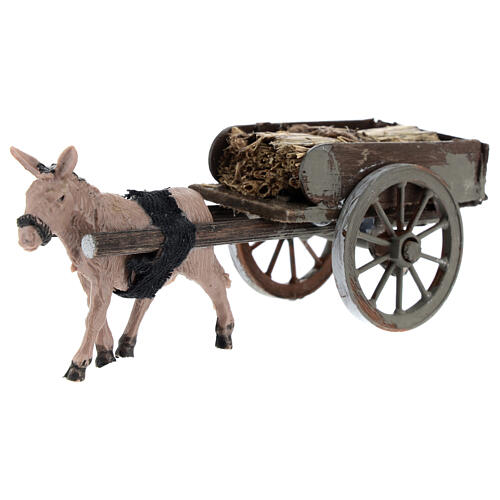 Esel-Karren mit Heu als Last, Krippenzubehör, neapolitanischer Stil, für 8 cm Krippe, 5x15x5 cm 2