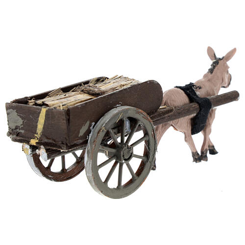 Esel-Karren mit Heu als Last, Krippenzubehör, neapolitanischer Stil, für 8 cm Krippe, 5x15x5 cm 4