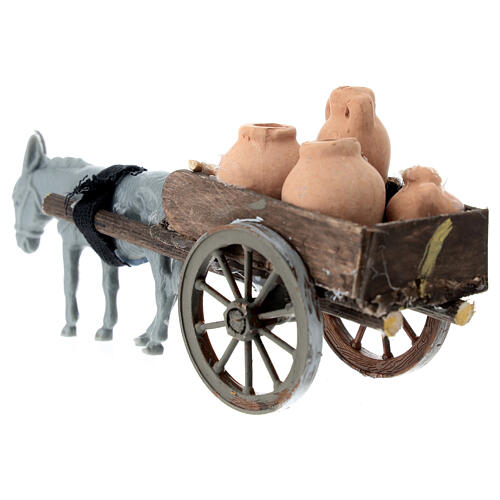 Cart with terracotta jars for 8 cm Neapolitan Nativity Scene, 5x15x5 cm 4