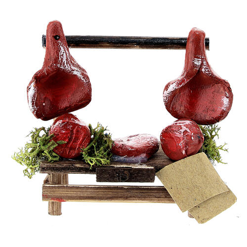 Fleisch-Verkaufsstand, Krippenzubehör, neapolitanischer Stil, für 6 cm Krippe, 5x5x3 cm 1