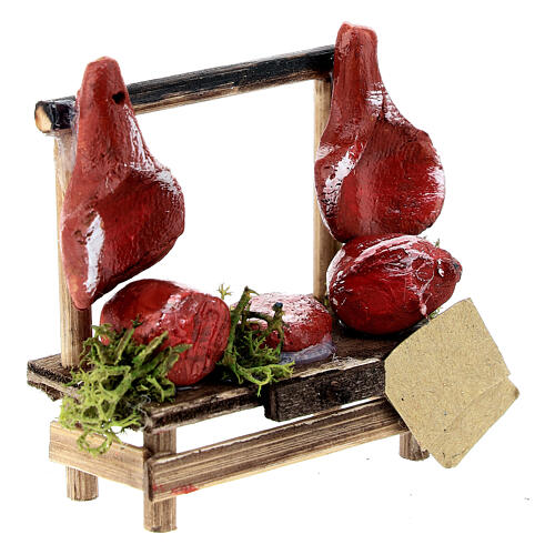 Fleisch-Verkaufsstand, Krippenzubehör, neapolitanischer Stil, für 6 cm Krippe, 5x5x3 cm 3