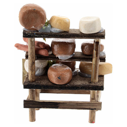 Verkaufsstand mit verschiedenem Käse, Krippenzubehör, neapolitanischer Stil, für 6 cm Krippe, 5x5x3 cm 4