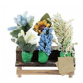 Verkaufsstand mit Blumen, Krippenzubehör, neapolitanischer Stil, für 8-10 cm Krippe, 5x5x3 cm
