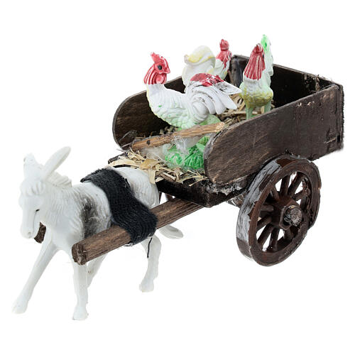 Esel-Karren mit Hühnern als Last, Krippenzubehör, neapolitanischer Stil, für 8 cm Krippe, 10x5x10 cm 2