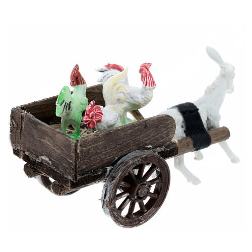 Esel-Karren mit Hühnern als Last, Krippenzubehör, neapolitanischer Stil, für 8 cm Krippe, 10x5x10 cm 4