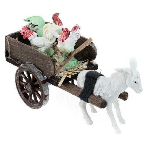 Wóz z kurami w miniaturze, szopka z Neapolu 8 cm, 5x5x10 cm 3