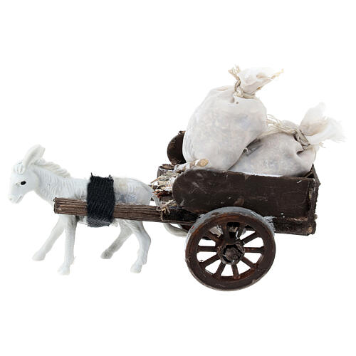 Esel-Karren mit Mehlsäcken als Last, Krippenzubehör, neapolitanischer Stil, für 8 cm Krippe, 10x5x10 cm 1