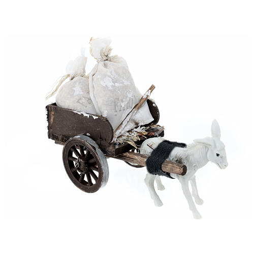 Donkey cart with flour sacks for 8 cm Neapolitan Nativity Scene, 10x5x10 cm 3