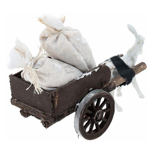 Donkey cart with flour sacks for 8 cm Neapolitan Nativity Scene, 10x5x10 cm 4
