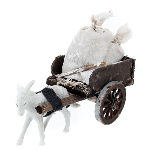 Wóz workami mąki, szopka z Neapolu 8 cm, 10x5x10 cm 2
