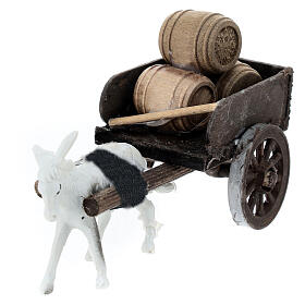 Donkey cart with barrels for 8 cm Neapolitan Nativity Scene, 10x5x10 cm