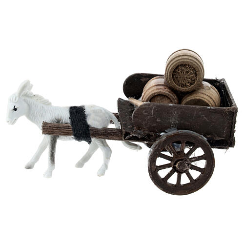Donkey cart with barrels for 8 cm Neapolitan Nativity Scene, 10x5x10 cm 1