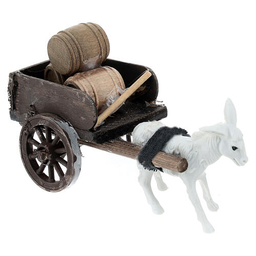 Donkey cart with barrels for 8 cm Neapolitan Nativity Scene, 10x5x10 cm 3