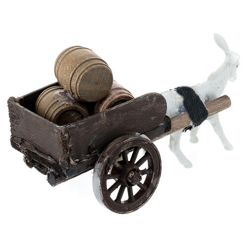 Donkey cart with barrels for 8 cm Neapolitan Nativity Scene, 10x5x10 cm 4