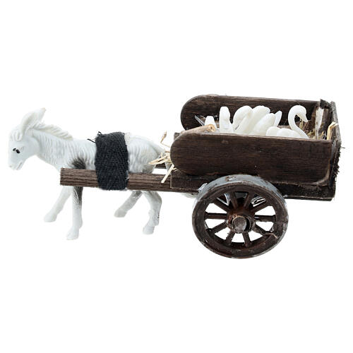 Donkey cart with swans for 8 cm Neapolitan Nativity Scene, 5x5x10 cm 1