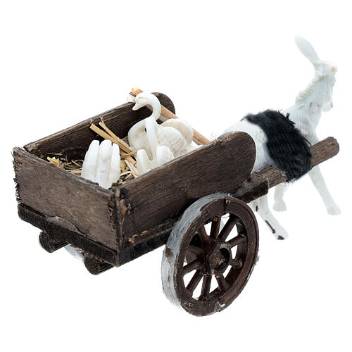 Donkey cart with swans for 8 cm Neapolitan Nativity Scene, 5x5x10 cm 4