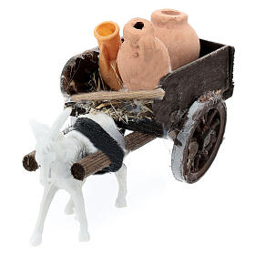 Donkey cart with jars for 8 cm Neapolitan Nativity Scene, 10x5x10 cm