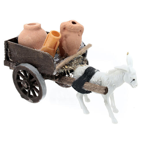 Donkey cart with jars for 8 cm Neapolitan Nativity Scene, 10x5x10 cm 3