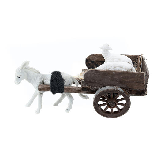 Donkey cart with sheeps for 8 cm Neapolitan Nativity Scene, 10x5x10 cm 1