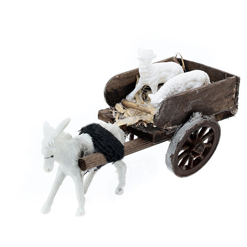 Donkey cart with sheeps for 8 cm Neapolitan Nativity Scene, 10x5x10 cm 2