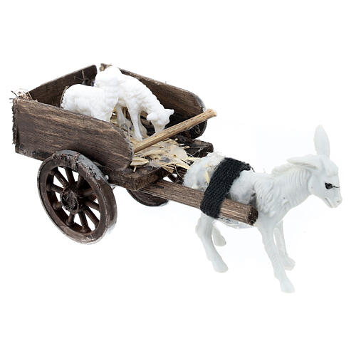 Donkey cart with sheeps for 8 cm Neapolitan Nativity Scene, 10x5x10 cm 3
