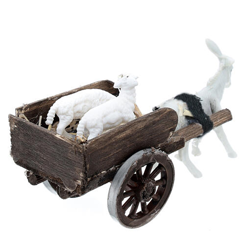 Donkey cart with sheeps for 8 cm Neapolitan Nativity Scene, 10x5x10 cm 4
