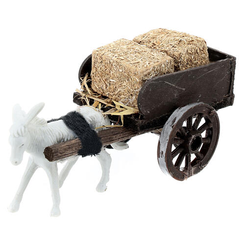 Esel-Karren mit Heuballen als Last, Krippenzubehör, neapolitanischer Stil, für 8 cm Krippe, 5x5x10 cm 2