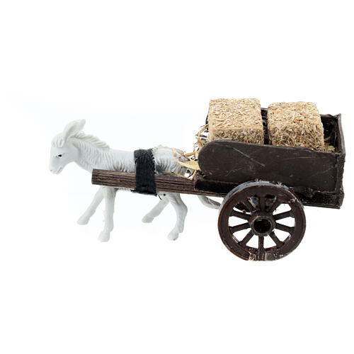 Donkey cart with hay bales for 8 cm Neapolitan Nativity Scene, 5x5x10 cm 1