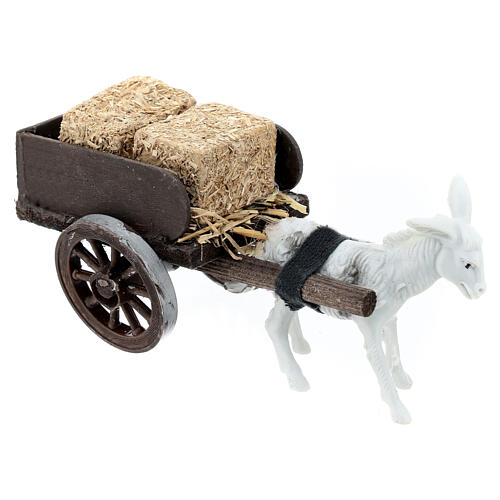 Donkey cart with hay bales for 8 cm Neapolitan Nativity Scene, 5x5x10 cm 3