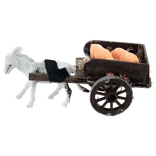 Esel-Karren mit Schweinen als Last, Krippenzubehör, neapolitanischer Stil, für 8 cm Krippe, 5x5x10 cm 1