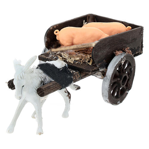 Donkey cart with pigs for 8 cm Neapolitan Nativity Scene, 5x5x10 cm 2