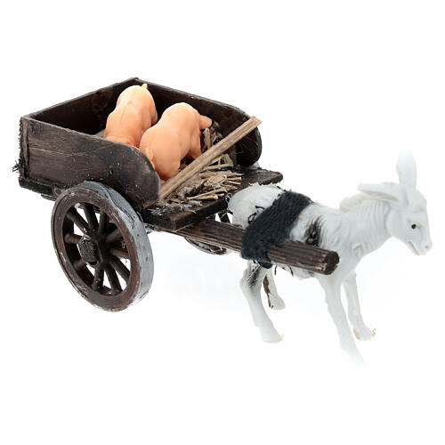 Donkey cart with pigs for 8 cm Neapolitan Nativity Scene, 5x5x10 cm 3