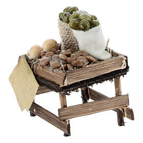 Verkaufsstand mit Hülsenfrüchten, Krippenzubehör, neapolitanischer Stil, für 6 cm Krippe, 5x5x5 cm