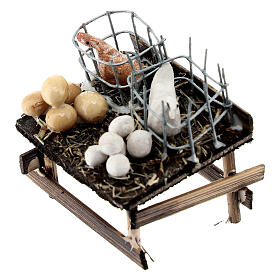 Verkaufsstand mit Hühnern und Eiern, Krippenzubehör, neapolitanischer Stil, für 6 cm Krippe, 5x5x5 cm
